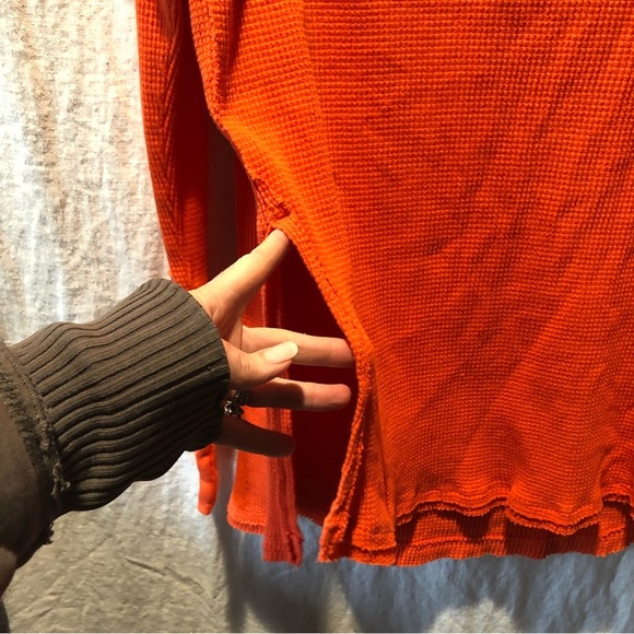 We the Free orange waffle knit long sleeve henly boatneck cotton reverse seams S - Picture 2 of 8